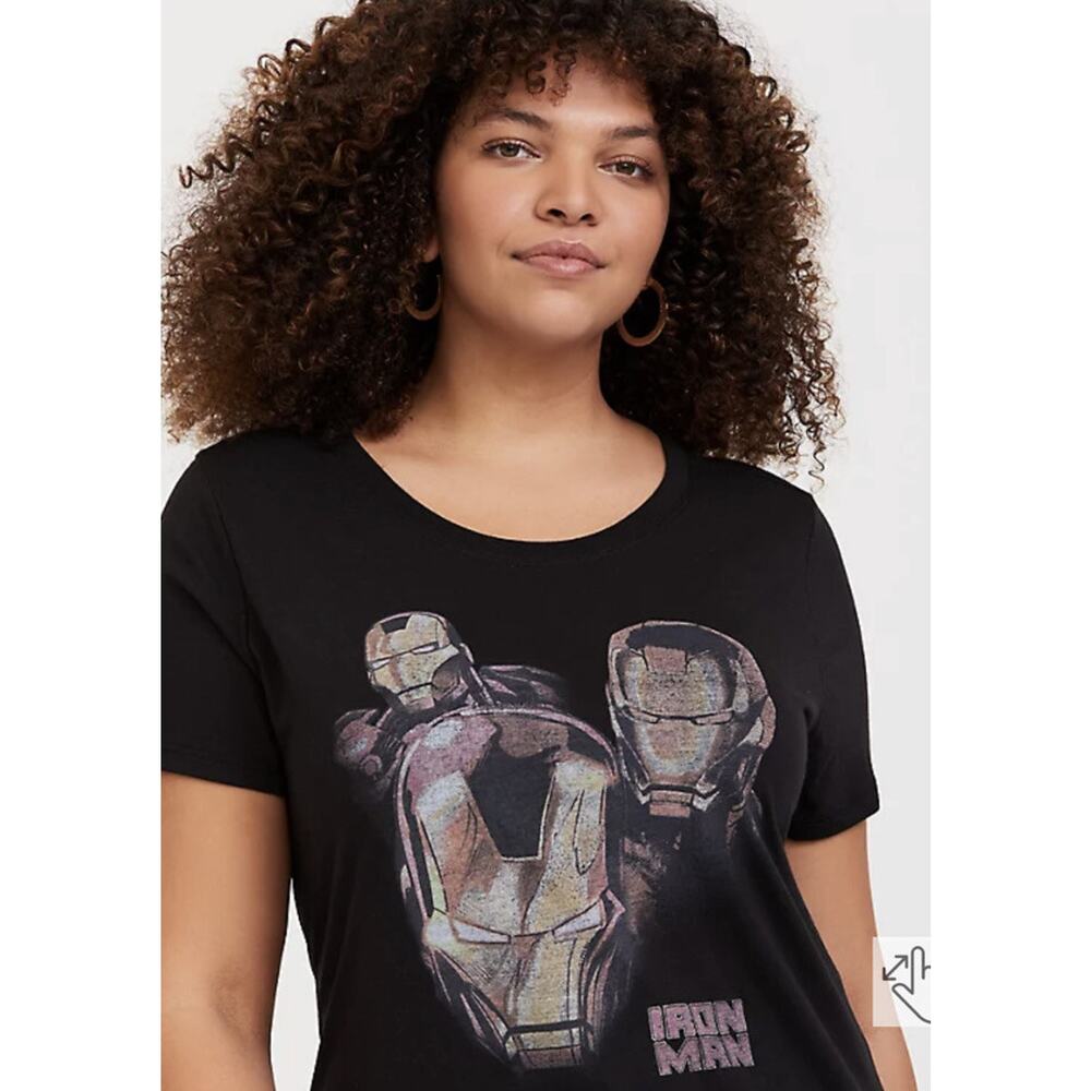 TORRID 1X MARVEL IRON MAN BLACK SLIM FIT CREW TOP NWOT